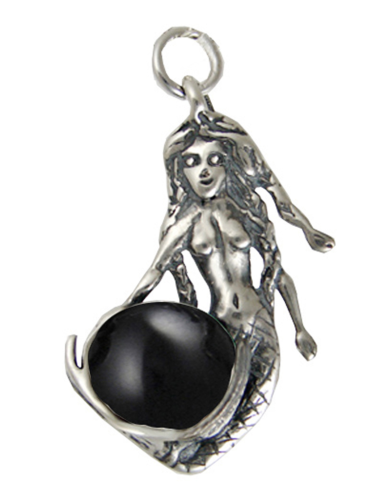 Sterling Silver Mermaid of the Seven Seas Pendant With Black Onyx